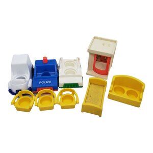 Vtg 70s Little People Play Village Replacement Pieces Cars Furniture Phone Booth